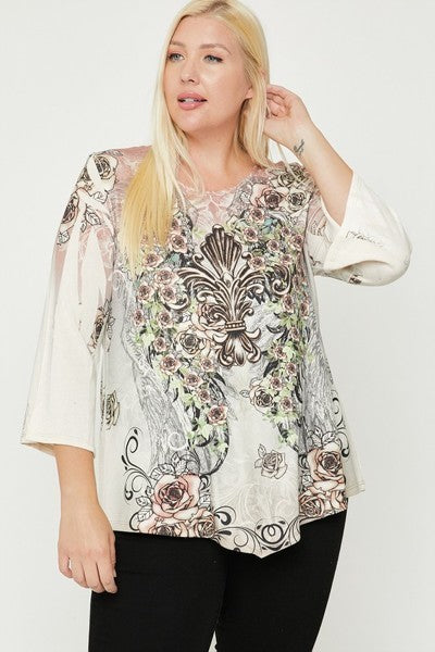 Cheetah Print Top Featuring A Round Neckline And 3/4 Bell Sleeves - Absolute Fashion 2020
