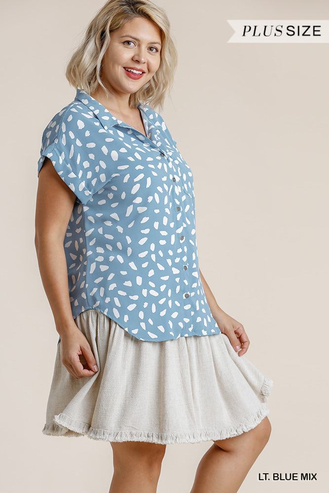 V-neck Dalmatian Print Button Front Top With Pocket Detail - Absolute Fashion 2020