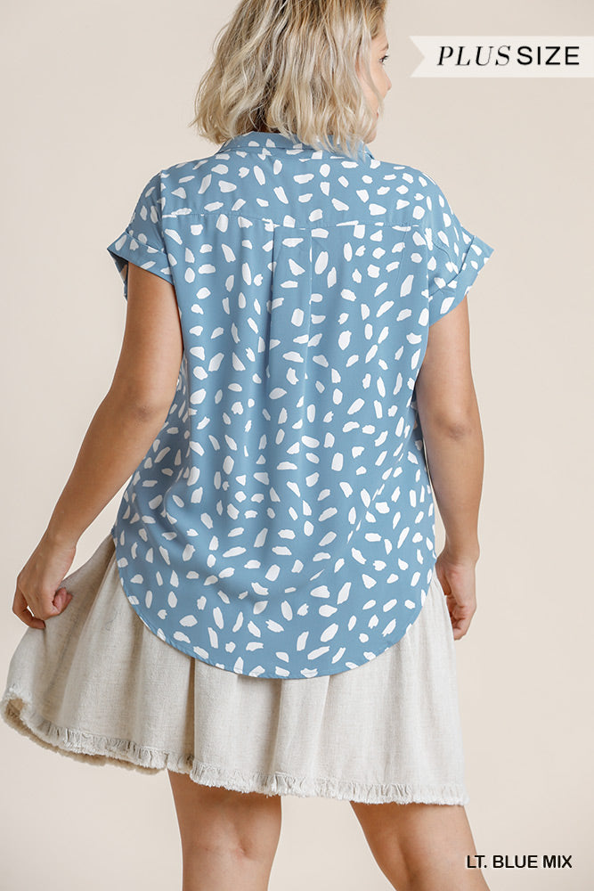 V-neck Dalmatian Print Button Front Top With Pocket Detail - Absolute Fashion 2020