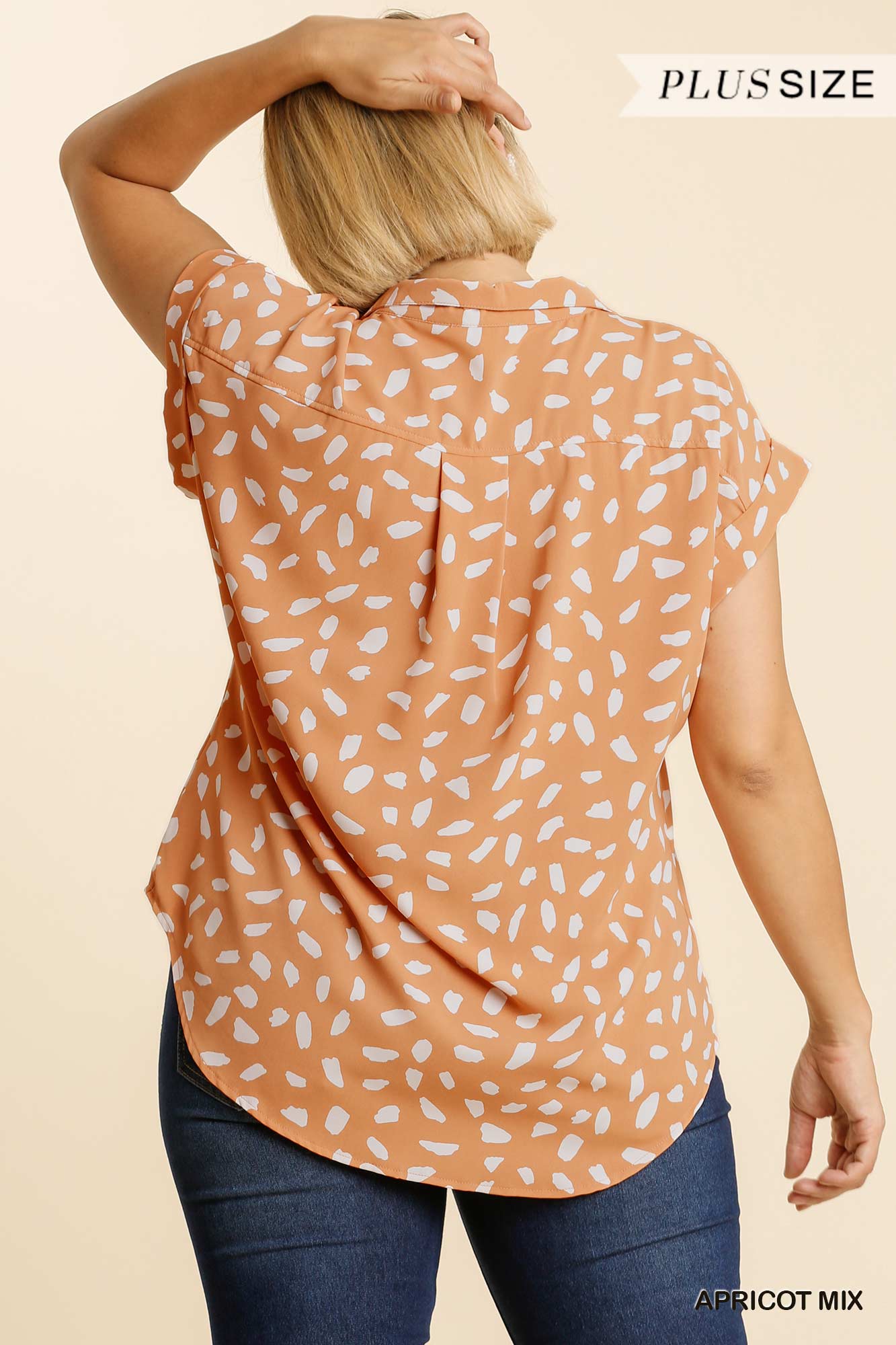 V-neck Dalmatian Print Button Front Top With Pocket Detail - Absolute Fashion 2020
