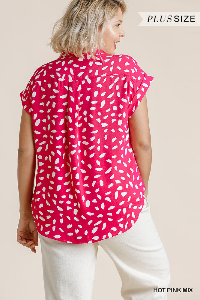 V-neck Dalmatian Print Button Front Top With Pocket Detail - Absolute Fashion 2020