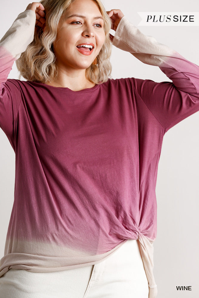 Ombre Print Long Sleeve Top With Gathered Front Detail And Raw Hem - Absolute Fashion 2020