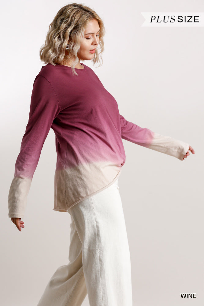 Ombre Print Long Sleeve Top With Gathered Front Detail And Raw Hem - Absolute Fashion 2020