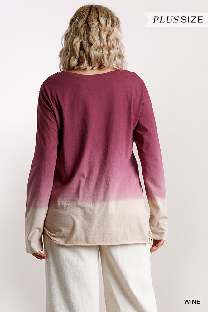 Ombre Print Long Sleeve Top With Gathered Front Detail And Raw Hem - Absolute Fashion 2020