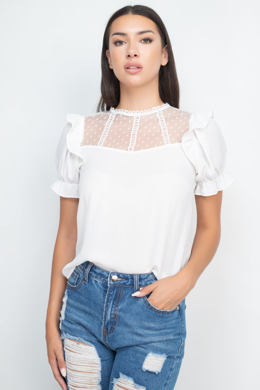 Dot Mesh Ruffled Sleeve Blouse - Absolute Fashion 2020