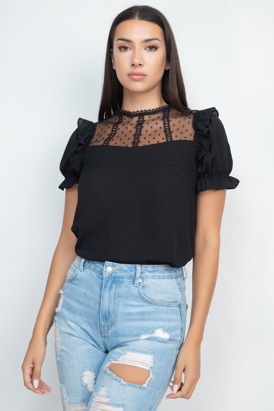 Dot Mesh Ruffled Sleeve Blouse - Absolute Fashion 2020