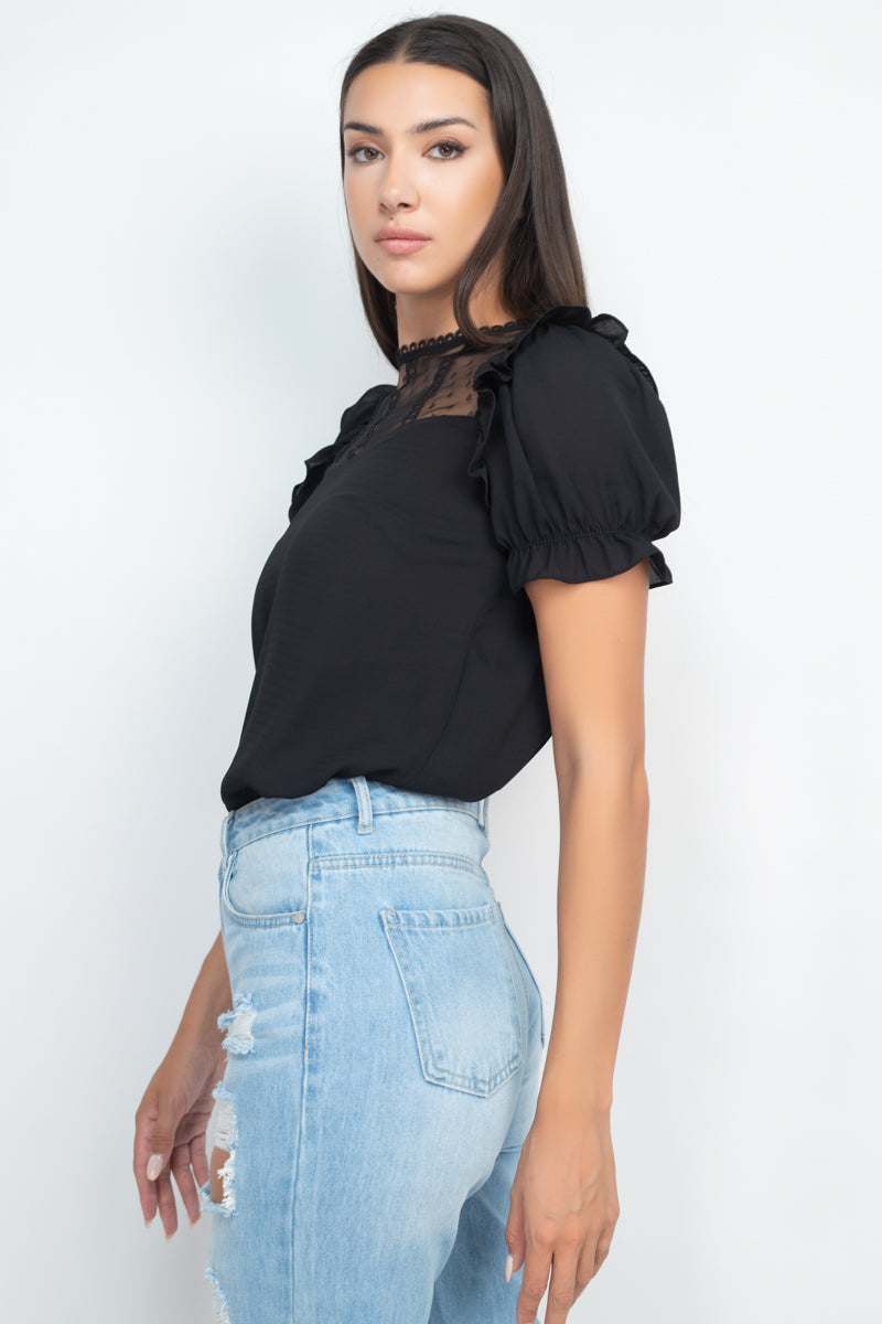 Dot Mesh Ruffled Sleeve Blouse - Absolute Fashion 2020