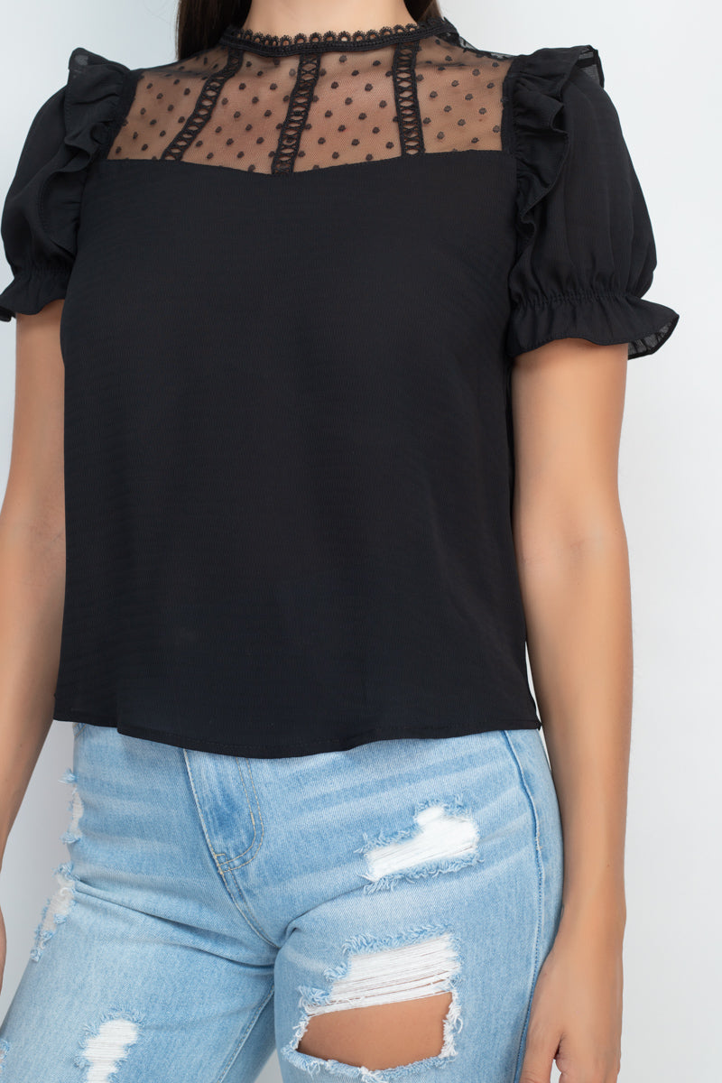 Dot Mesh Ruffled Sleeve Blouse - Absolute Fashion 2020