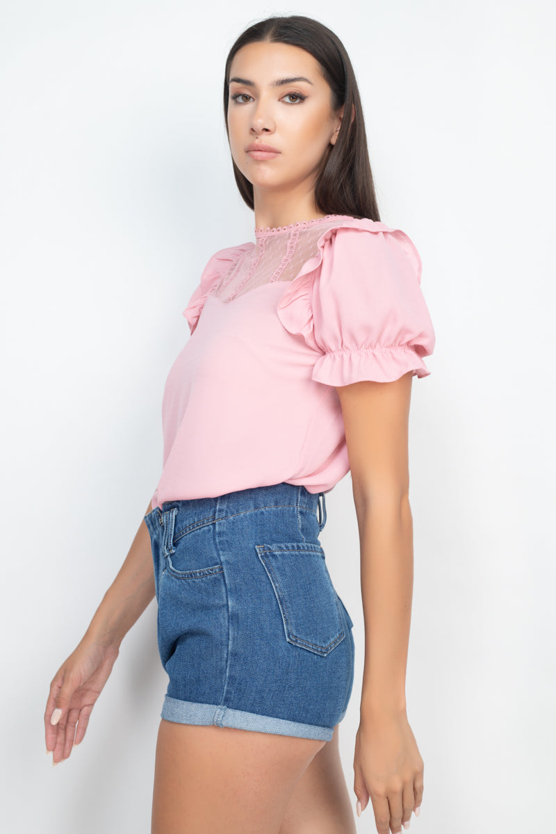 Dot Mesh Ruffled Sleeve Blouse - Absolute Fashion 2020
