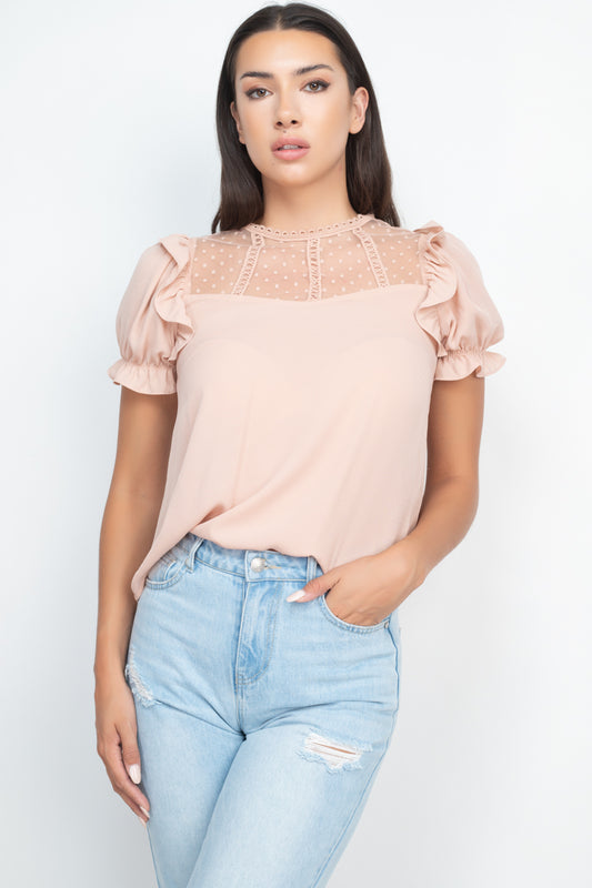 Dot Mesh Ruffled Sleeve Blouse - Absolute Fashion 2020