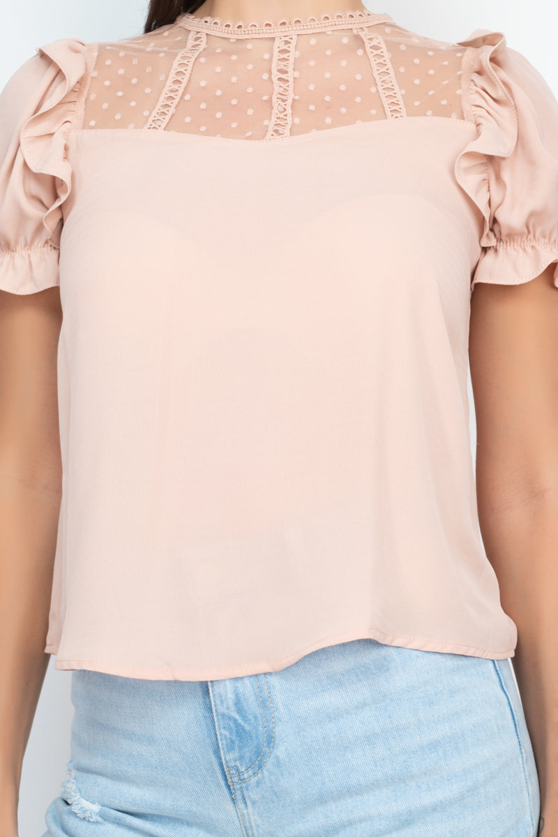 Dot Mesh Ruffled Sleeve Blouse - Absolute Fashion 2020