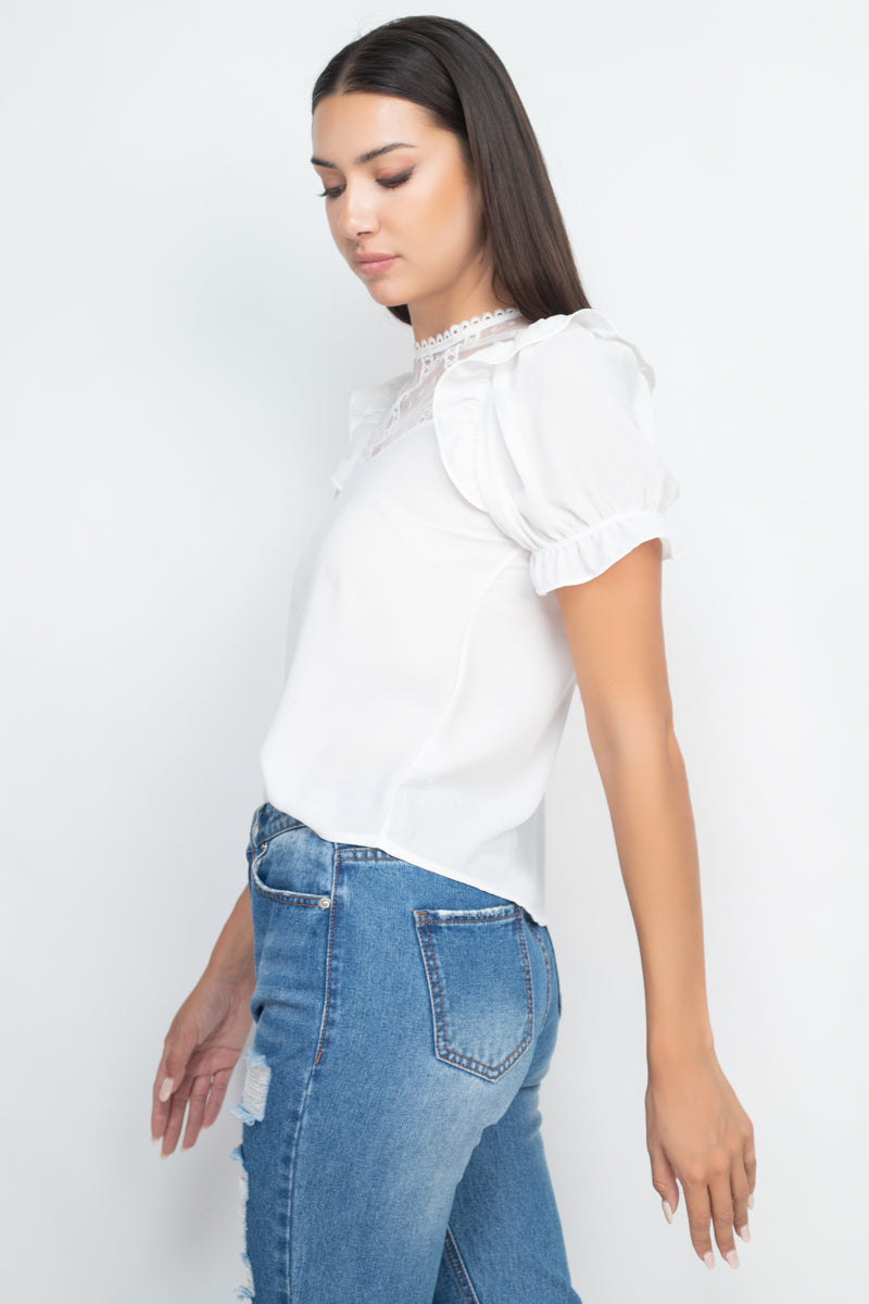 Dot Mesh Ruffled Sleeve Blouse - Absolute Fashion 2020