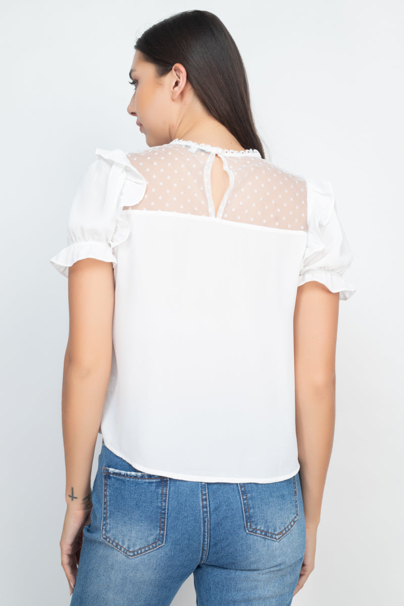 Dot Mesh Ruffled Sleeve Blouse - Absolute Fashion 2020