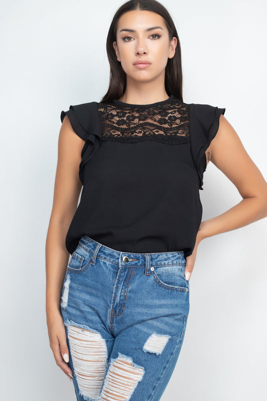 Lace Illusion Flutter Sleeves Top - Absolute Fashion 2020