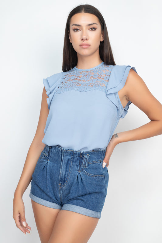 Lace Illusion Flutter Sleeves Top - Absolute Fashion 2020