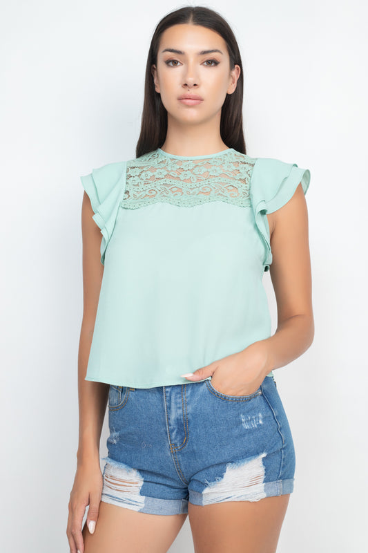 Lace Illusion Flutter Sleeves Top - Absolute Fashion 2020