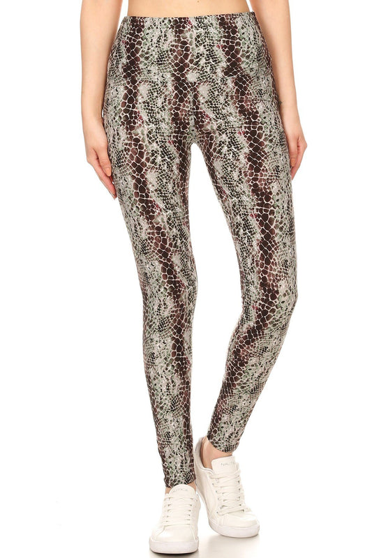 Yoga Style Banded Lined Snakeskin Printed Knit Legging With High Waist. - Absolute Fashion 2020