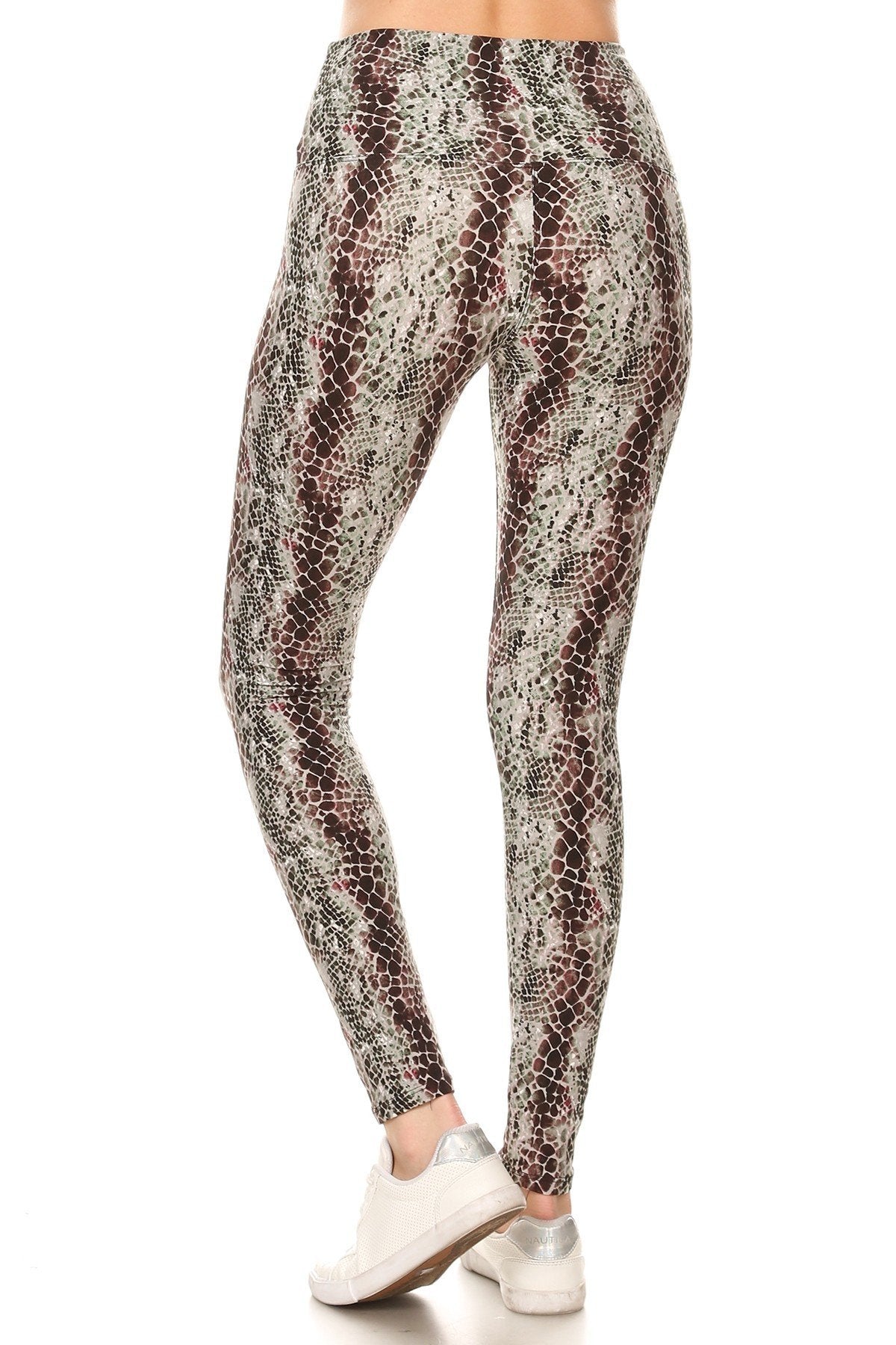 Yoga Style Banded Lined Snakeskin Printed Knit Legging With High Waist. - Absolute Fashion 2020