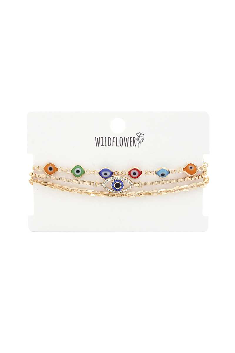 Rhinestone Eye Charm Metal Bracelet Set - Absolute Fashion 2020