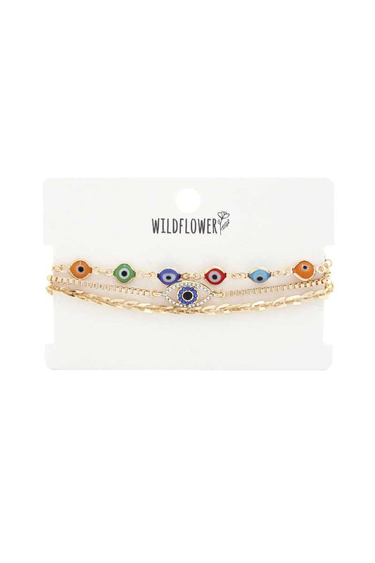 Rhinestone Eye Charm Metal Bracelet Set - Absolute Fashion 2020
