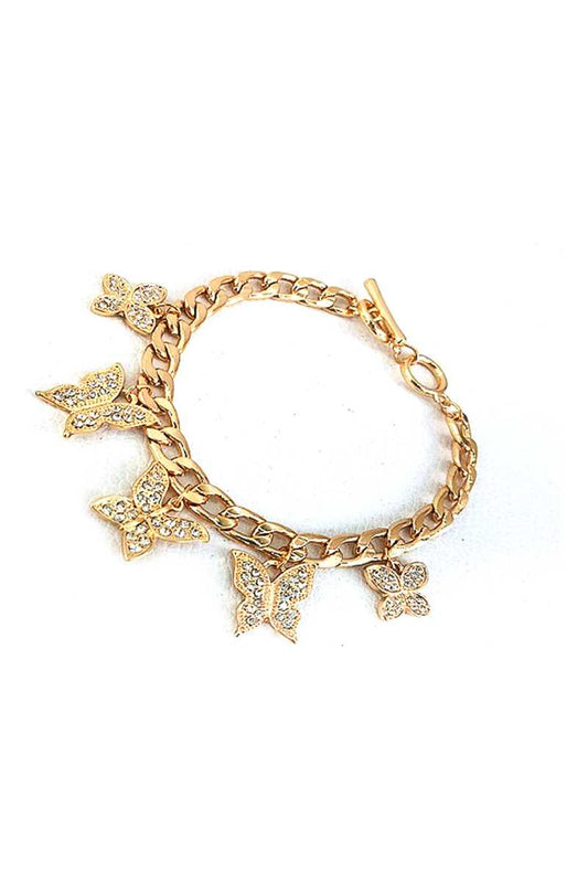 Hot Trendy Rhinestone Butterfly Dangle Chain Bracelet - Absolute Fashion 2020