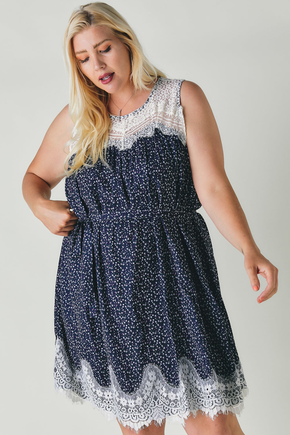 Plus Printed Round Neck Sleeveless Mini Dress - Absolute Fashion 2020