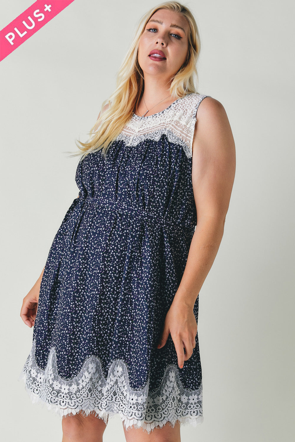 Plus Printed Round Neck Sleeveless Mini Dress - Absolute Fashion 2020