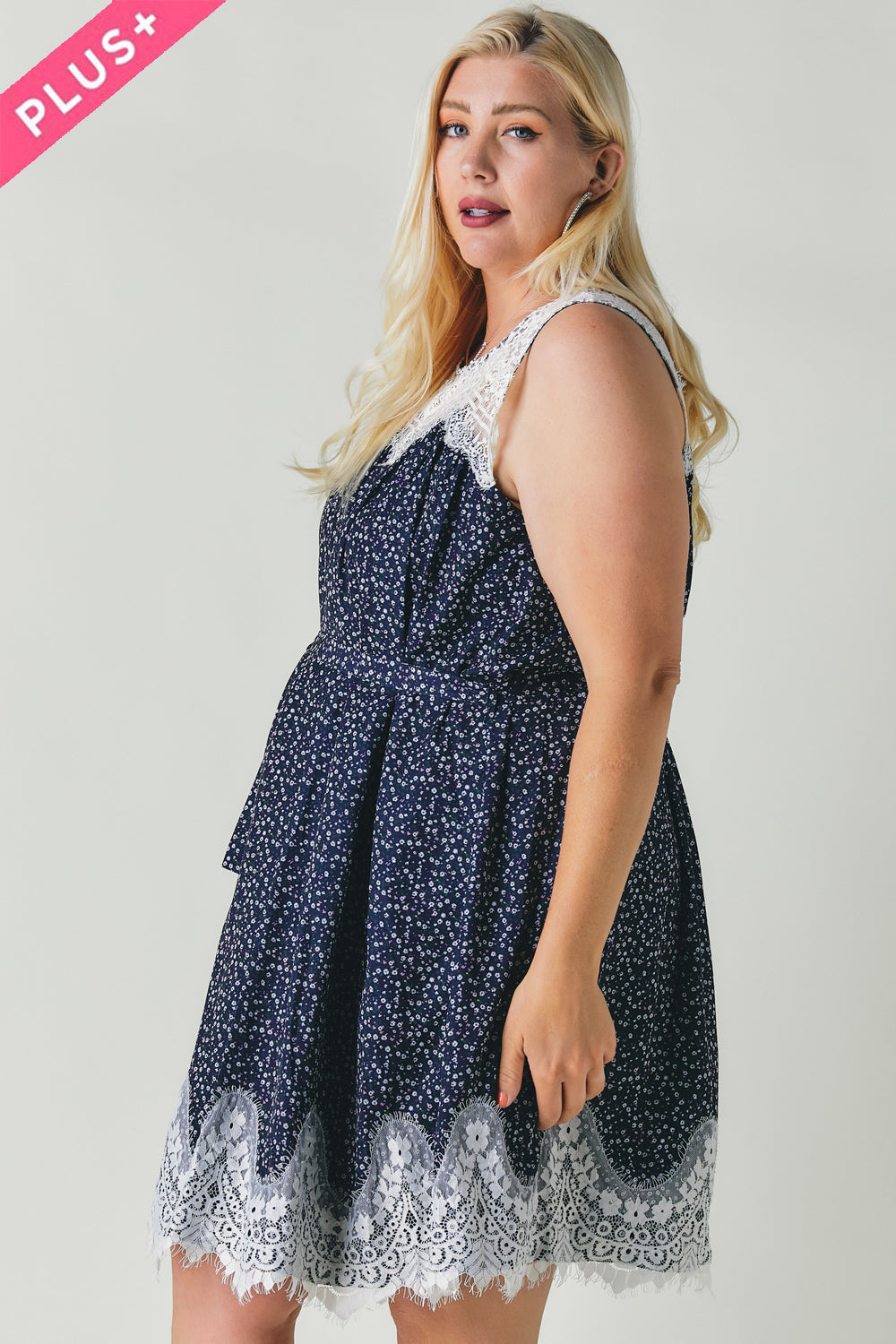 Plus Printed Round Neck Sleeveless Mini Dress - Absolute Fashion 2020