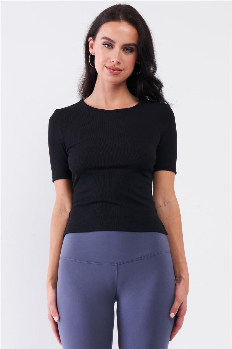 Light Ribbed Crew Neck Short Sleeve Basic Tee - Absolute Fashion 2020