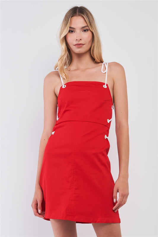 Lace-up Straps Sleeveless Square Neck Fitted Mini Dress - Absolute Fashion 2020