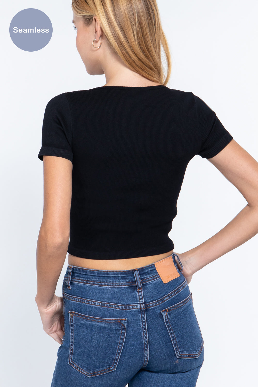 Short Slv Notched Rib Seamless Top - Absolute Fashion 2020