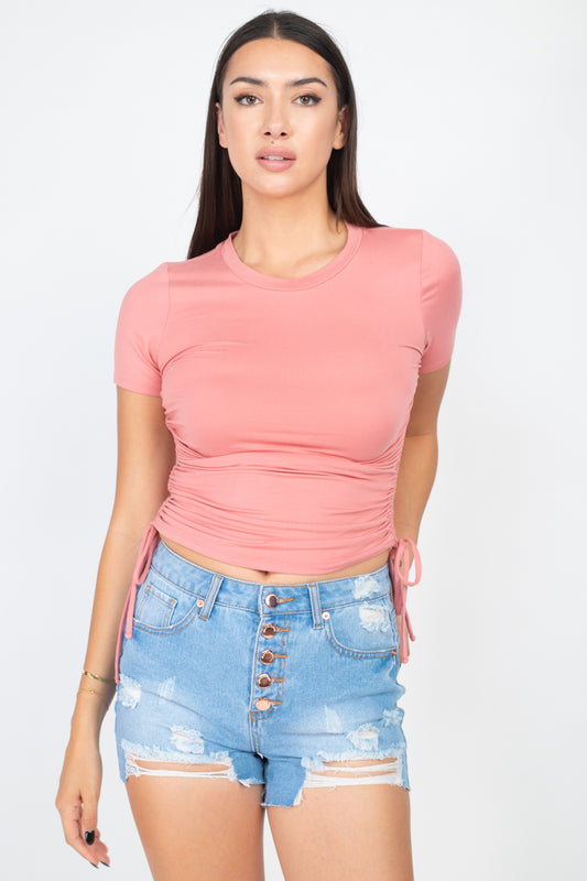 Ruched Sides Drawstring Crop Top - Absolute Fashion 2020