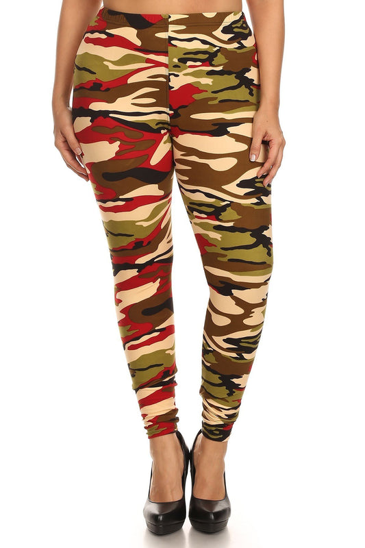 Camo Print, Banded, Full Length Leggings In A Fitted Style With A High Waisted - Absolute Fashion 2020
