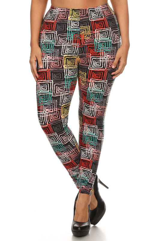 Abstract Geometric Printed Knit Legging With Elastic Waistband, And High Waist Fit - Absolute Fashion 2020