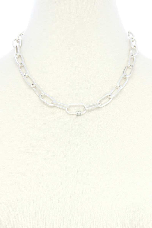 Dainty Rhinestone Roll Oval Link Necklace - Absolute Fashion 2020