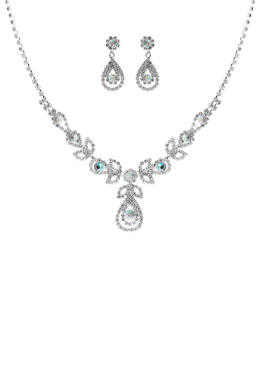 Raindrop Rhinestone Double Necklace And Earring Set - Absolute Fashion 2020