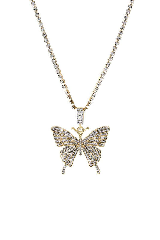 Fashion Rhinestone Butterfly Pendant Necklace - Absolute Fashion 2020