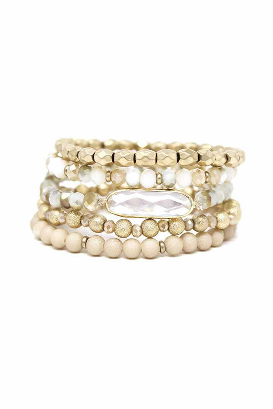Crystal Metal Mix Bead Stretch Bracelet Set - Absolute Fashion 2020