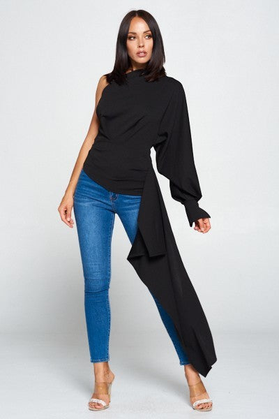 Solid Color One Shoulder Off Top, Long Sleeve - Absolute Fashion 2020
