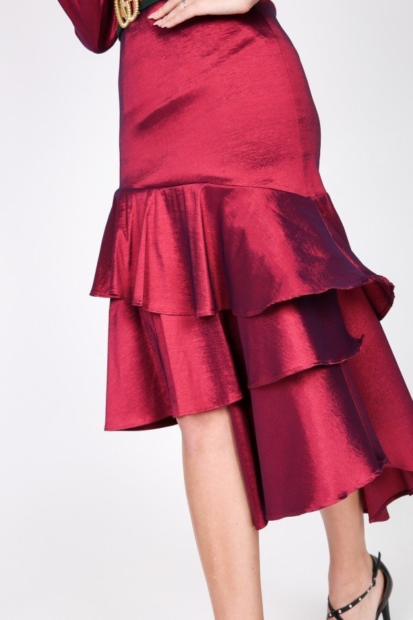 Asymmetrical Ruffle Bottom Satin Skirt - Absolute Fashion 2020
