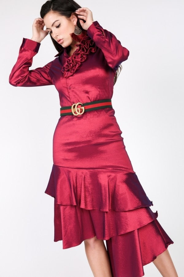 Asymmetrical Ruffle Bottom Satin Skirt - Absolute Fashion 2020