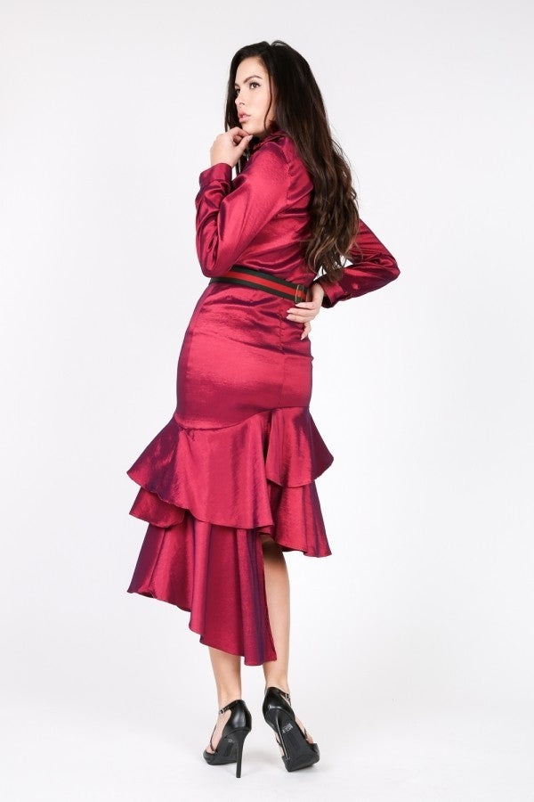 Asymmetrical Ruffle Bottom Satin Skirt - Absolute Fashion 2020