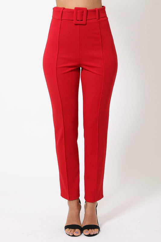 Ankle Tapered Self-fabric Buckle Belt Pants - Absolute Fashion 2020