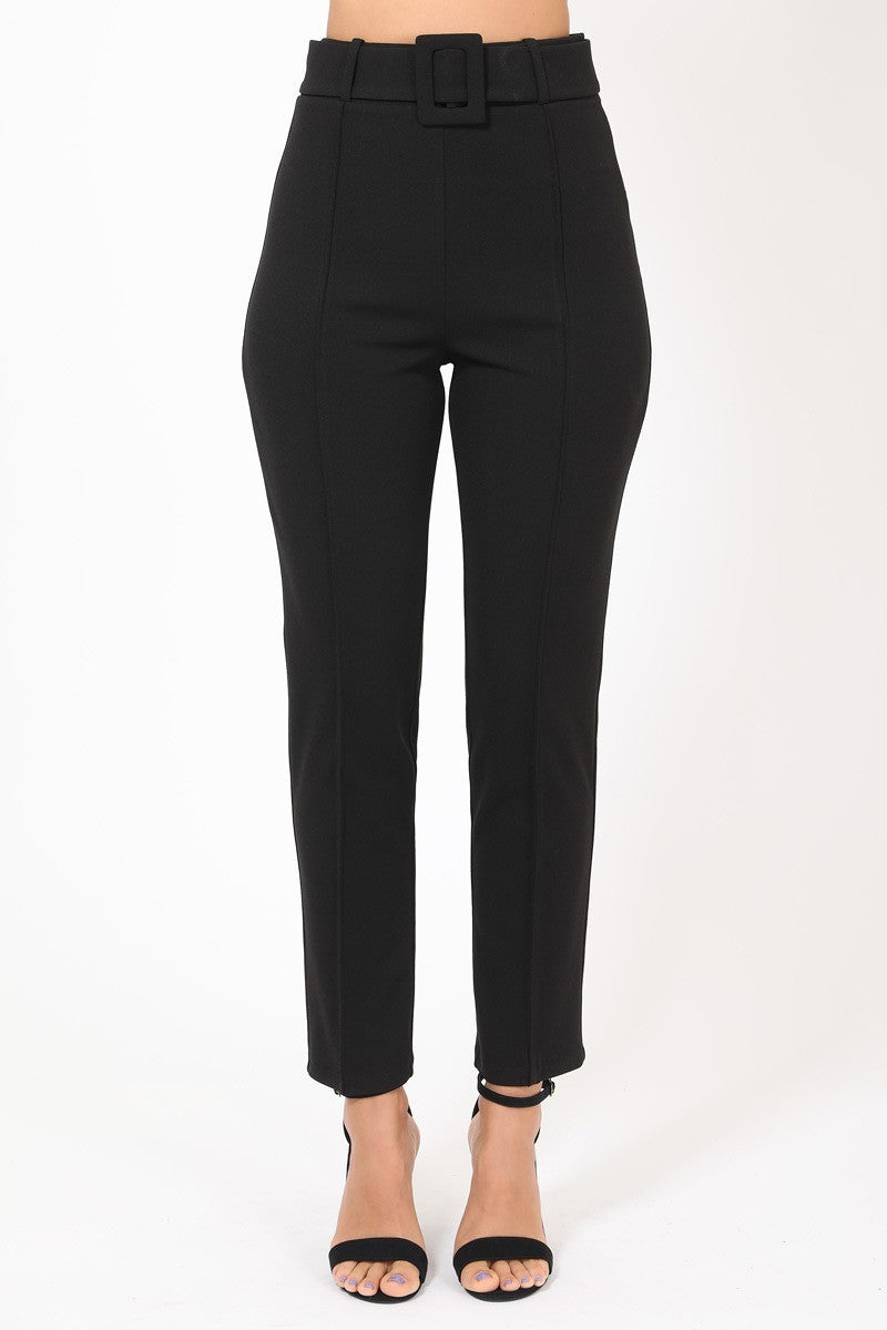 Ankle Tapered Self-fabric Buckle Belt Pants - Absolute Fashion 2020