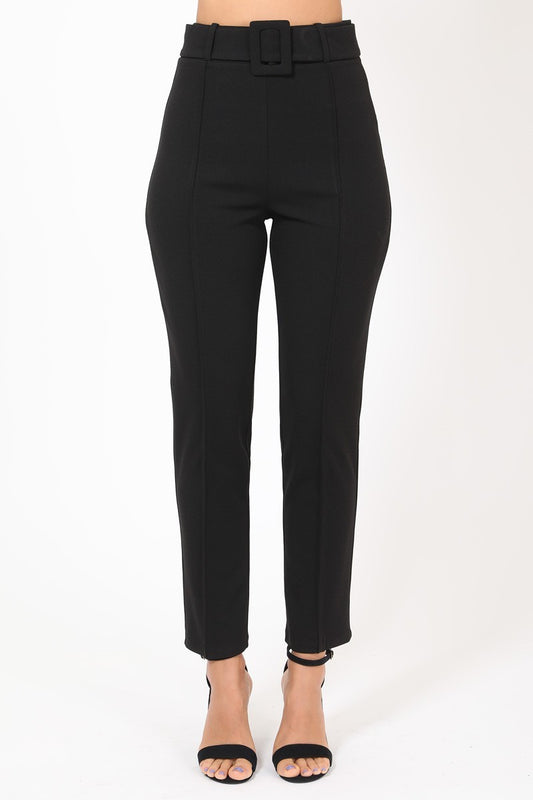 Ankle Tapered Self-fabric Buckle Belt Pants - Absolute Fashion 2020