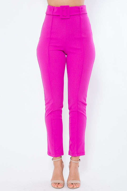 Ankle Tapered Self-fabric Buckle Belt Pants - Absolute Fashion 2020