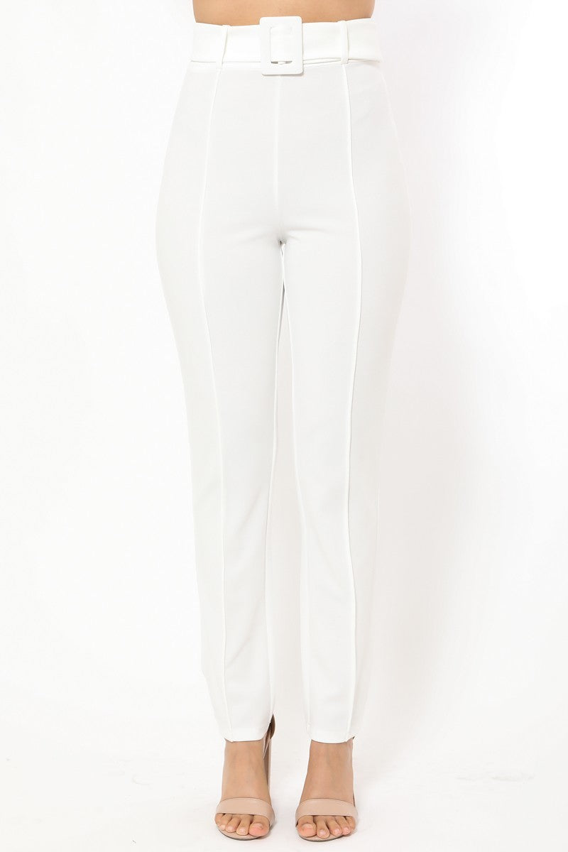 Ankle Tapered Self-fabric Buckle Belt Pants - Absolute Fashion 2020