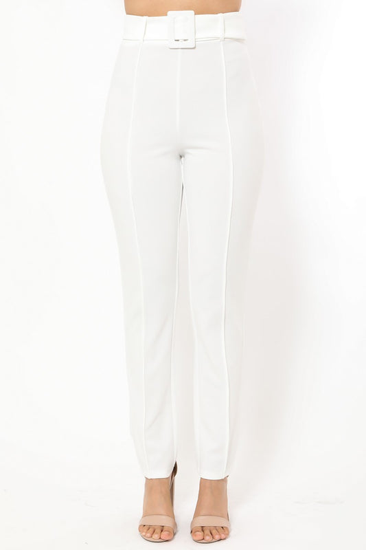 Ankle Tapered Self-fabric Buckle Belt Pants - Absolute Fashion 2020