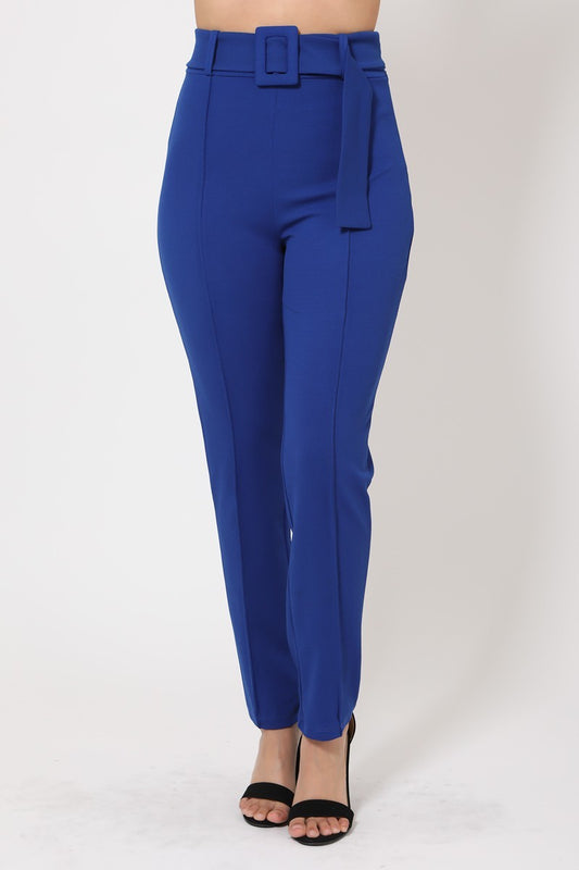 Ankle Tapered Self-fabric Buckle Belt Pants - Absolute Fashion 2020