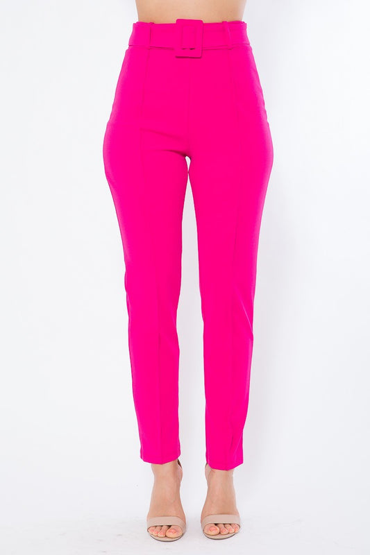 Ankle Tapered Self-fabric Buckle Belt Pants - Absolute Fashion 2020